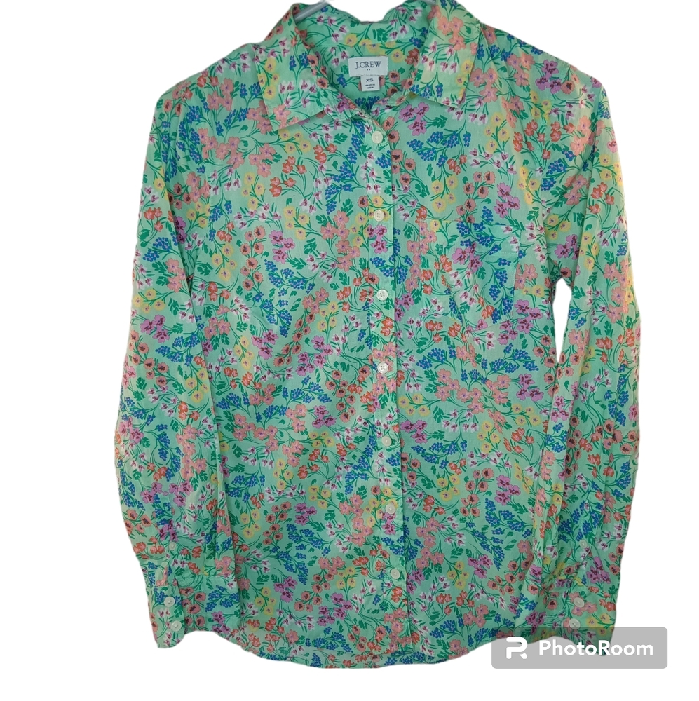 J. Crew Women's Mint Green Lightweight Cotton Shirt in Signature Fit XS